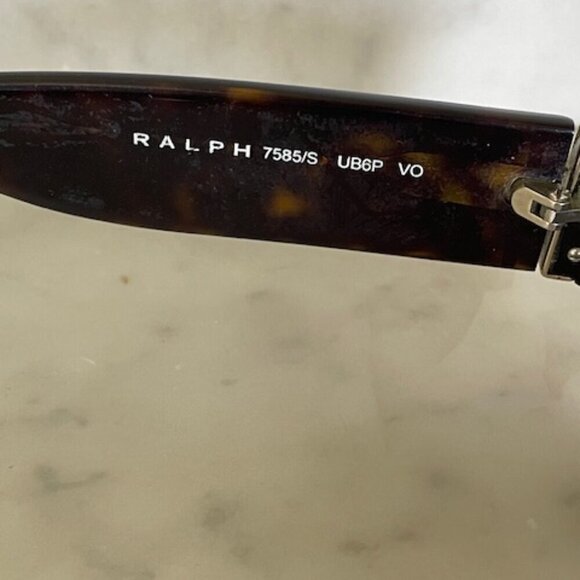 RALPH LAUREN Tortoiseshell Sunglasses Ivory Ribbon Mongram Temple 7585/S - Picture 9 of 16